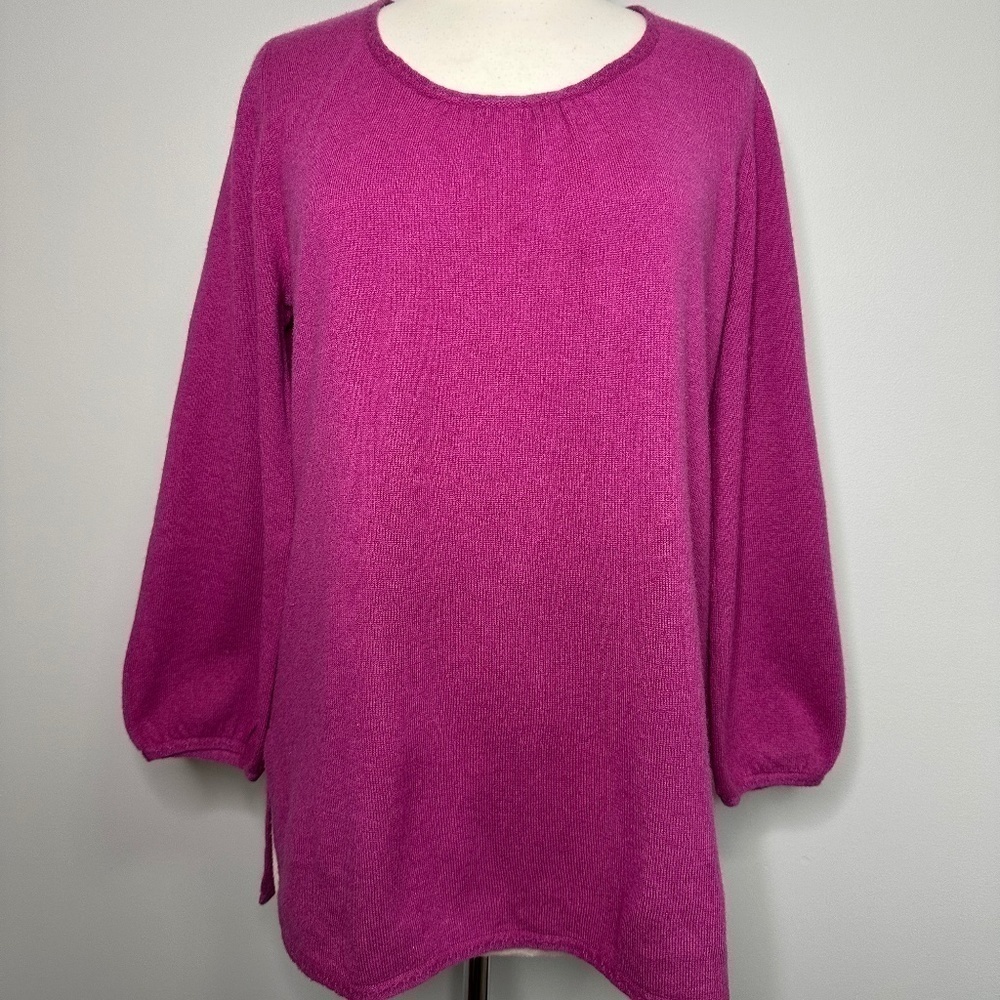 J. Jill 100% Cashmere Scup Neck Magenta Sweater Women's Size LP